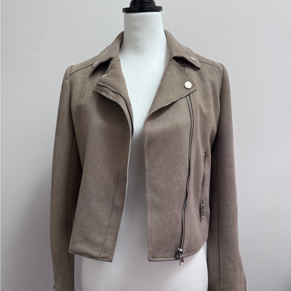 NWT John + Jenn Taupe Tan Suede Moto Jacket Sz XS